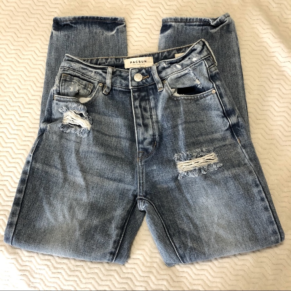 Pacsun Mom Jeans Light Wash Distressed 23